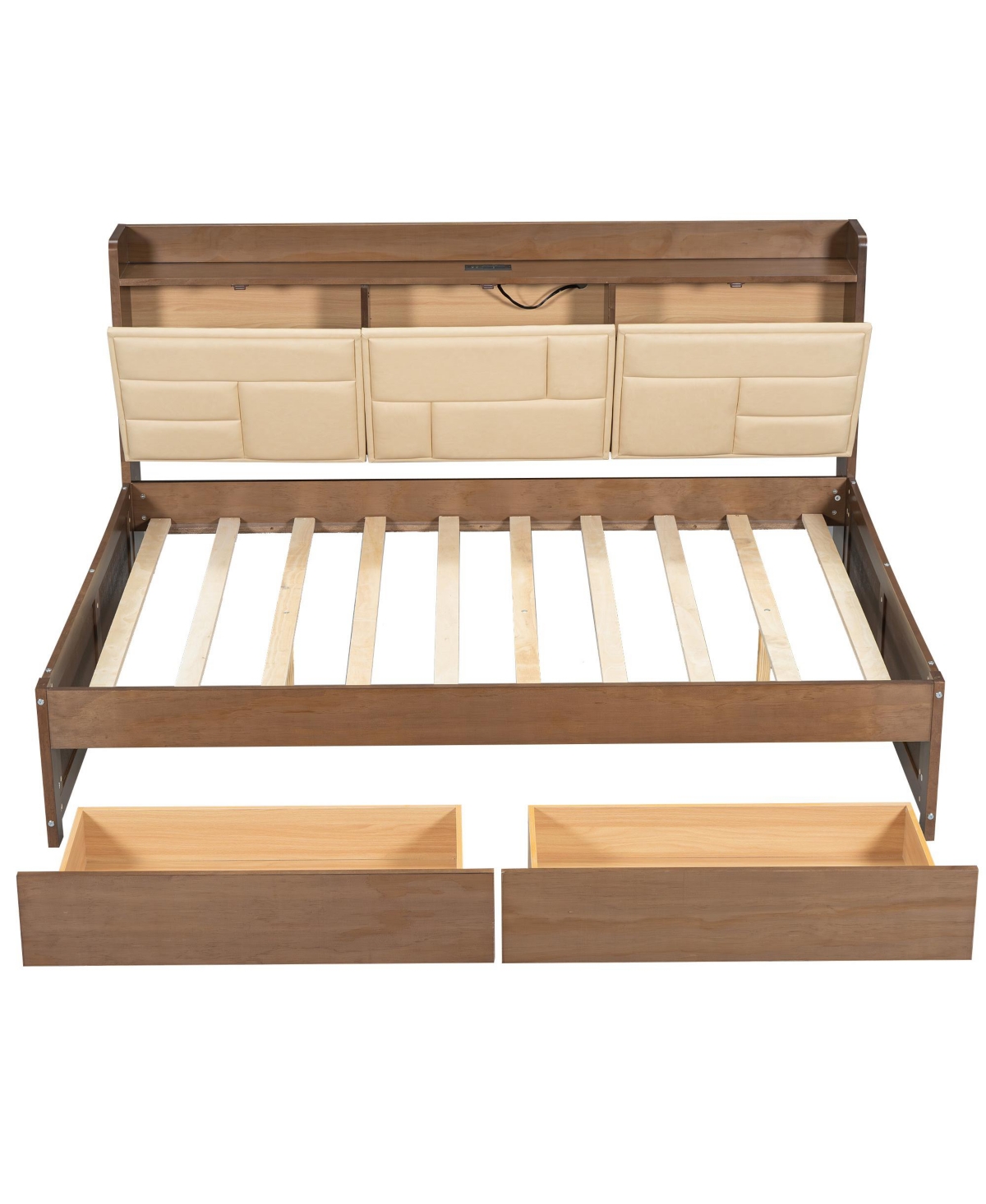 Slickblue Wood Daybed with Upholstered Storage Shelves, Usb Ports, and 2 Drawers for Stylish Functionality