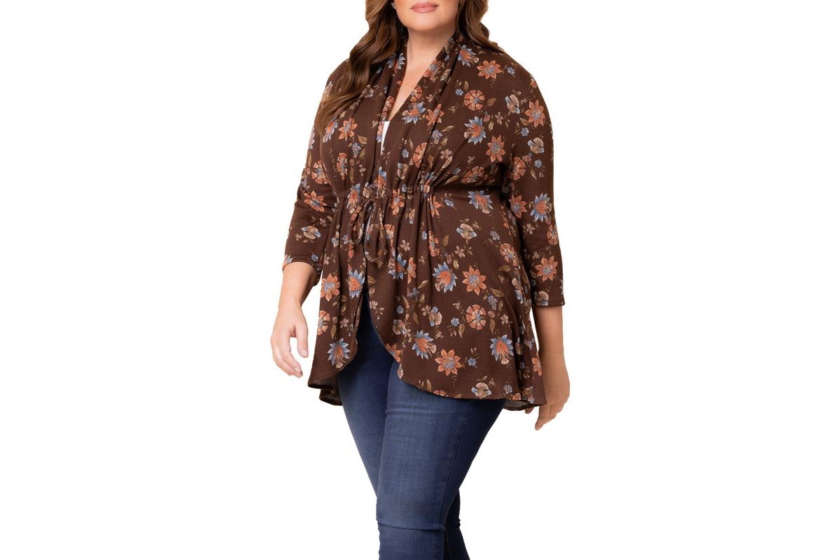 Kiyonna Plus Size Lori 3/4 Sleeve Cardigan with Drawstring Closure