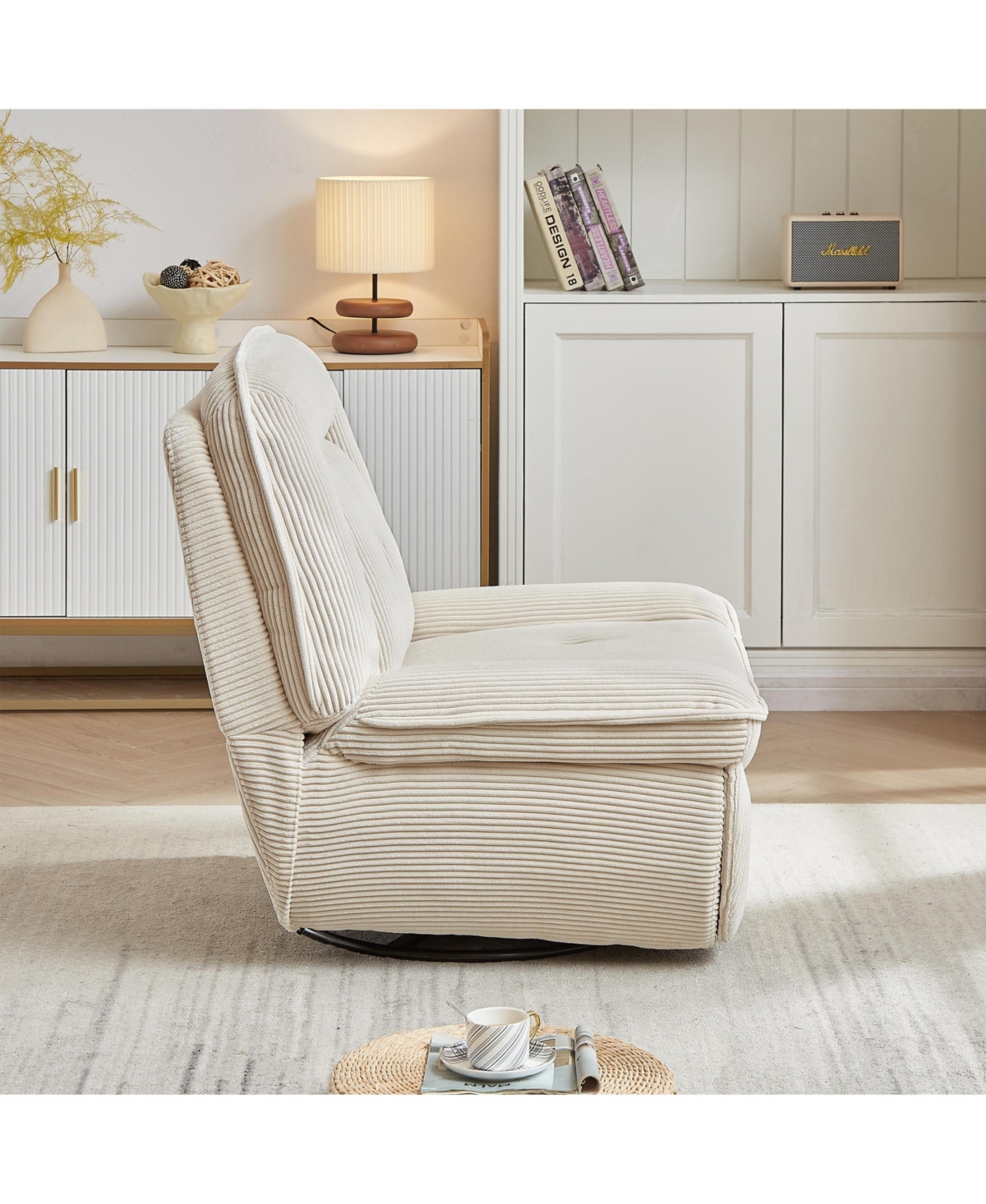 Streamdale Furniture 360 Degree Corduroy Swivel Upholstered Manual Recliner Chair, Theater Recliner Sofa, Nursery Glider Rocker for Living Room - Beig