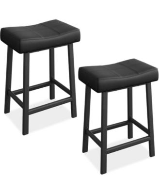 Set of 2 Ergonomic 24" Counter Height Bar Stools with Curved PU Leather Seat, Metal Frame, Integrated Footrest, Supports 240 lbs