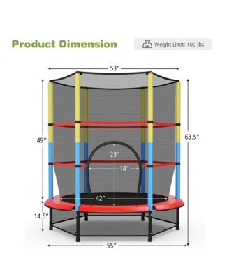55'' Kids Trampoline Recreational Bounce Jumper W/Safety Enclosure Net Heavy-duty