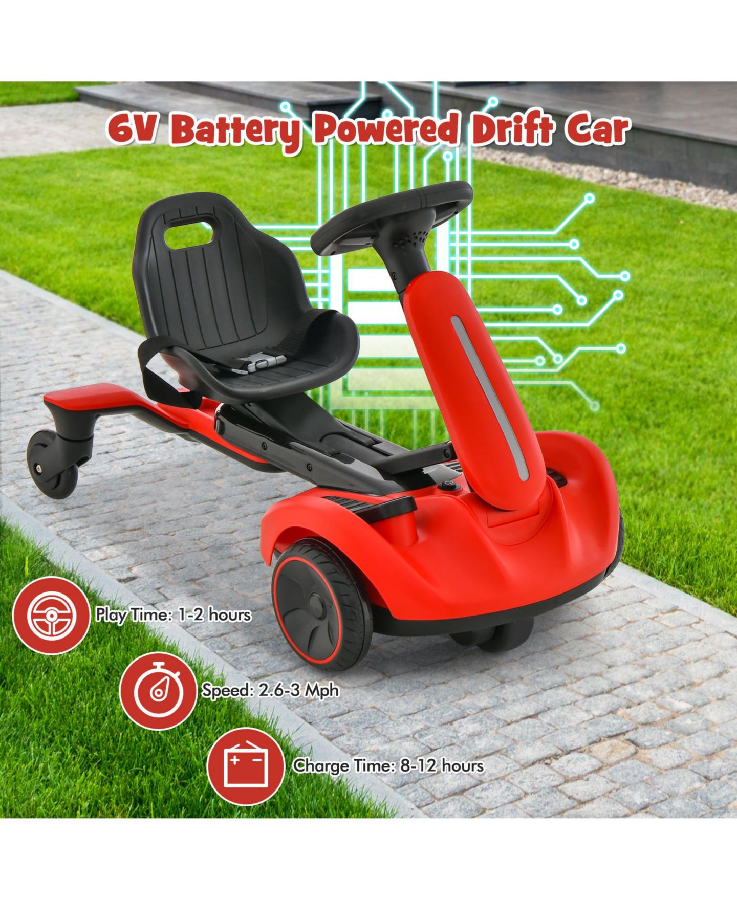 Детская игрушка HONGGE 6V Kids Ride-On Drift Car with 360-Degree Spin and Adjustable Heights, Ages 3+ — фото 8