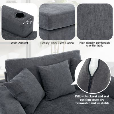Oversized Chaise Lounge Sofa with Amenities, Chenille Fabric