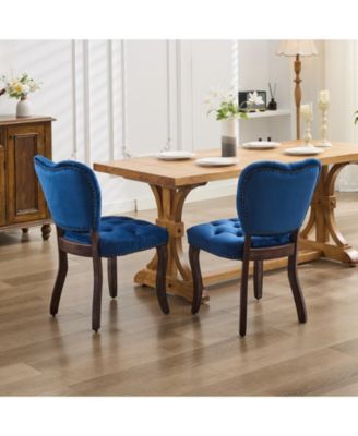 Streamdale French Tufted Fabric Dining Chairs, Set of 2, Blue