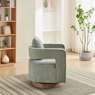 Streamdale 1 Pc. Pale Green Linen Blend Upholstered Foam Cushioned Weathered Wood Base 360° Swivel Accent Chair