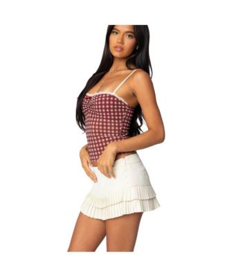 Womens Checkered Mesh Built In Bra Top