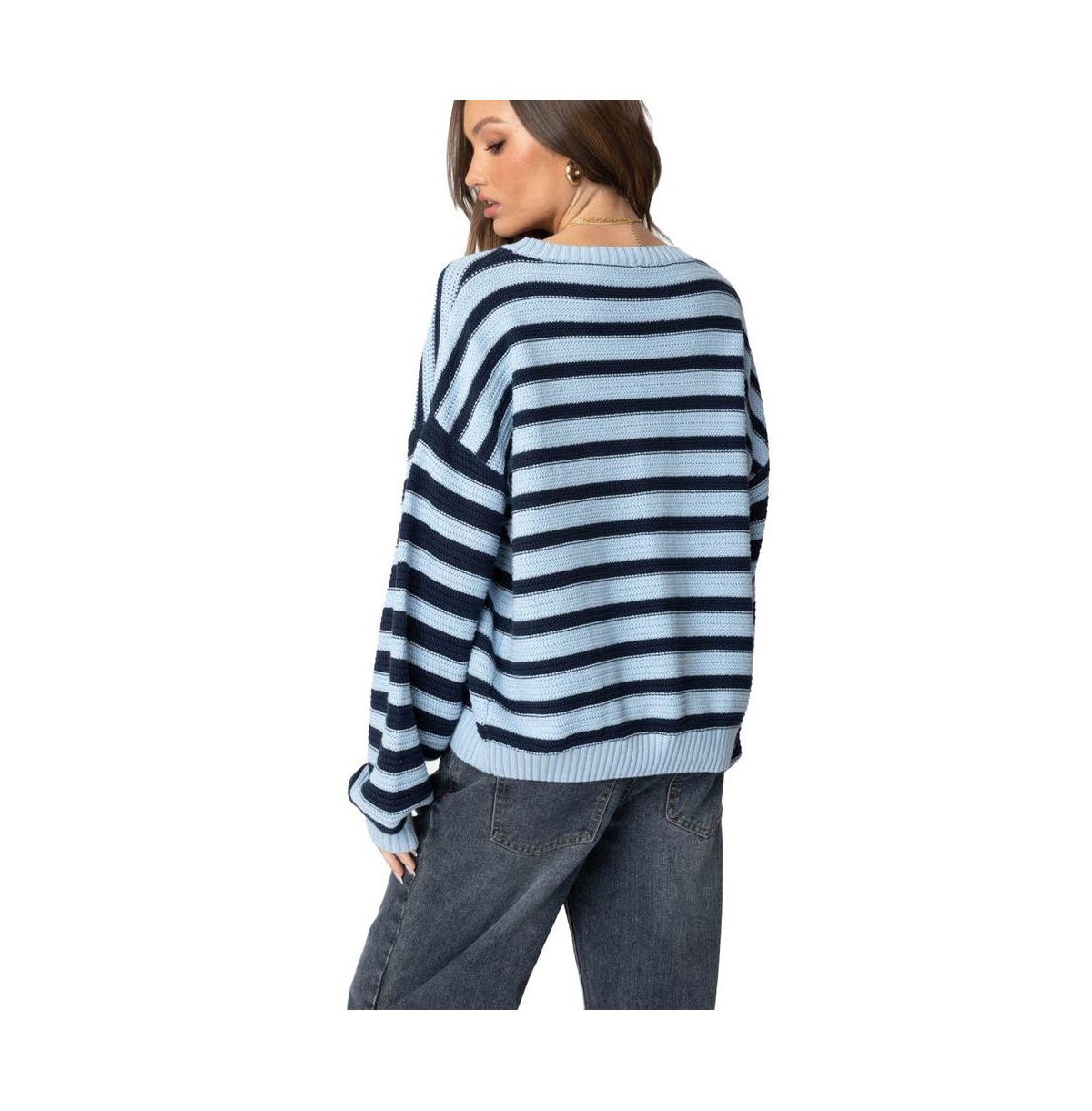Edikted Women's Aerin Oversized Sweater - Blue-and-navy