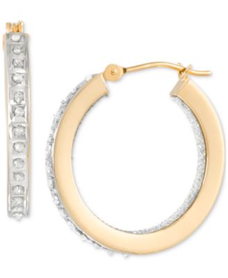 Diamond Accent Fascination Inside Glitter Hoop Earrings in 10k White Gold or Yellow Gold