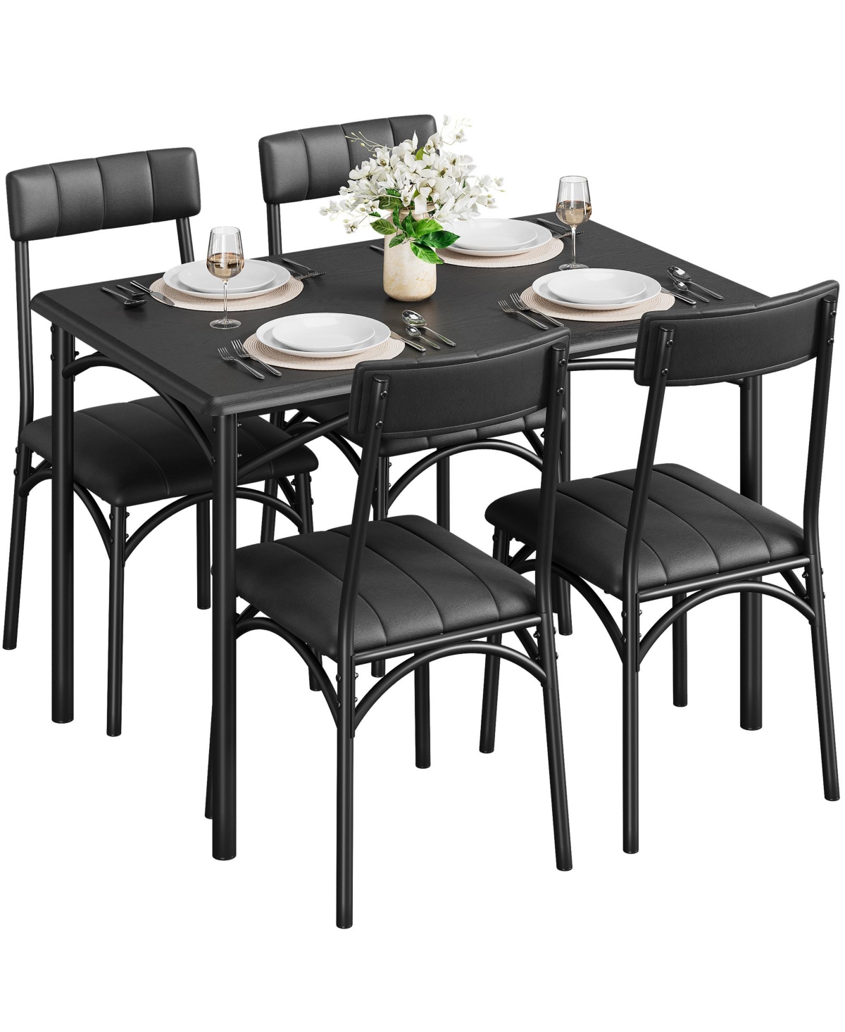 gaomon Dining Table Set, Kitchen Table and Chairs for 4, Table Set with 4 Upholstered Chairs, 5 Piece Dining Table Set- Black