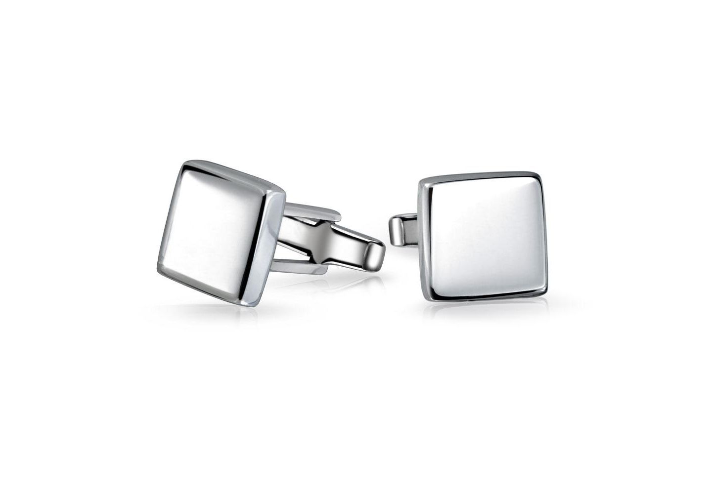 Мужские запонки Bling Jewelry Timeless Solid Flat Square Cufflinks .925 Sterling Silver Hinge Back, цвет: Серебряный — фото 1