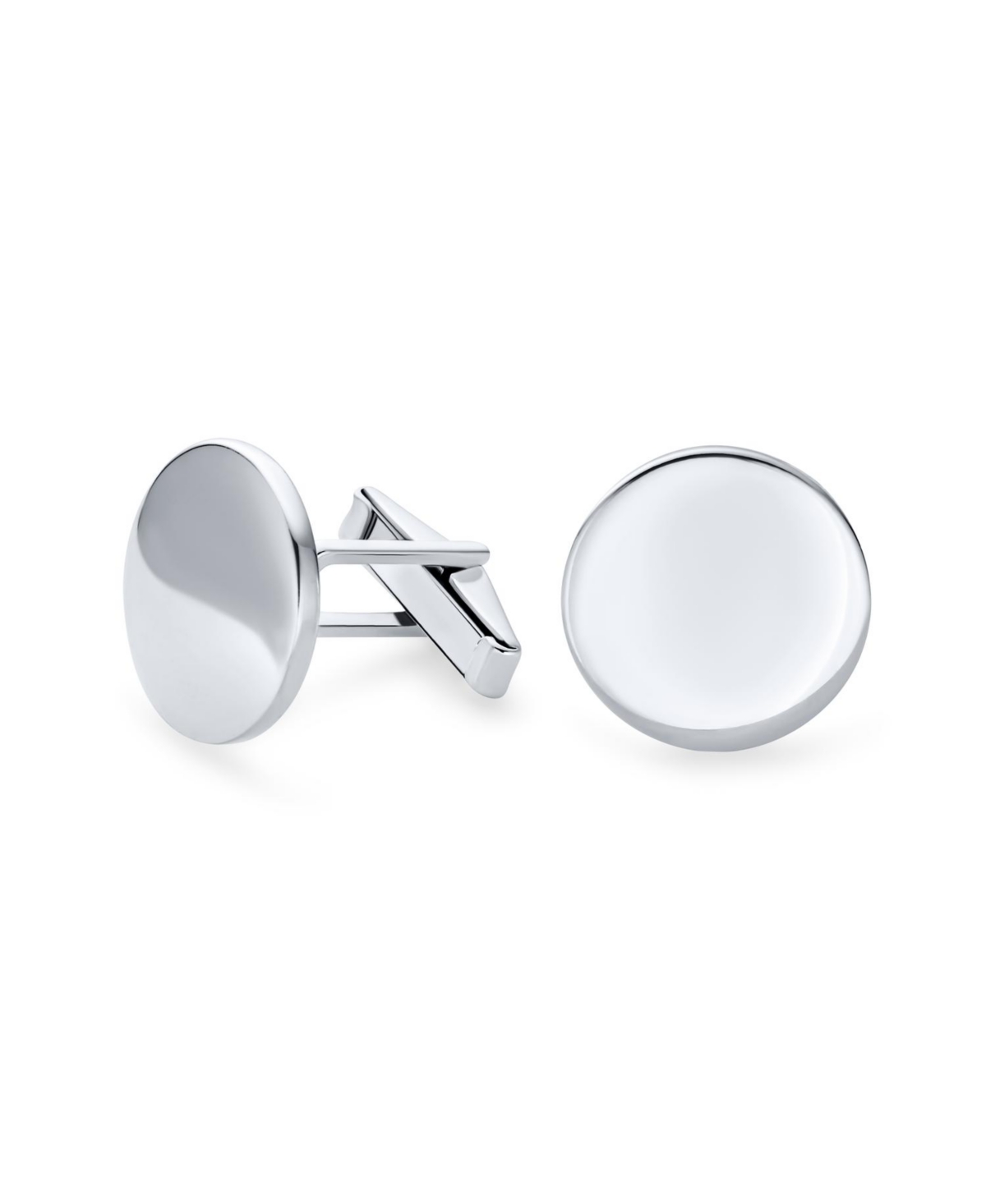 Bling Jewelry Initial Geometric Solid Flat Round Circle Disc .925 Sterling Silver Shirt Cufflinks Cuff Links Executive Gift Hinge Bullet Back - Silver