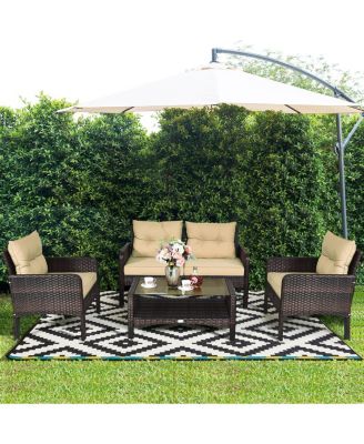 4 Pieces Patio Rattan Free Combination Sofa Set with Cushion and Coffee Table