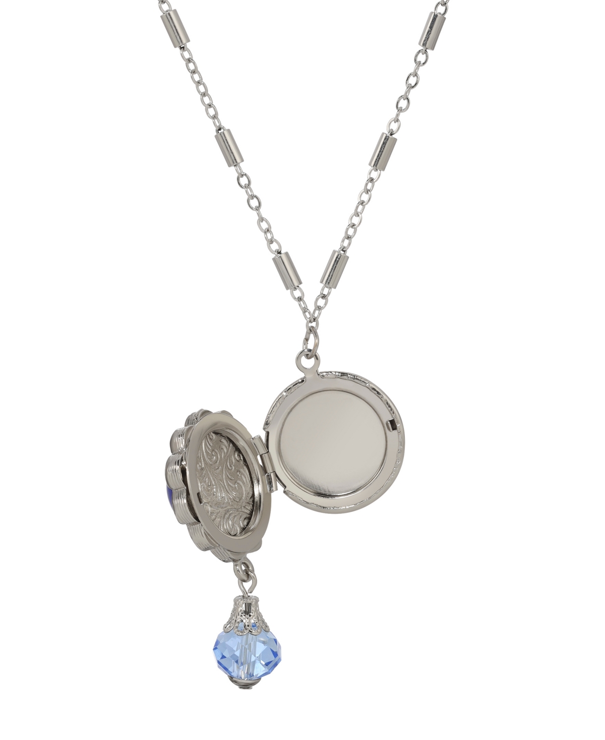 2028 Round Glass Stone Locket Necklace In Blue