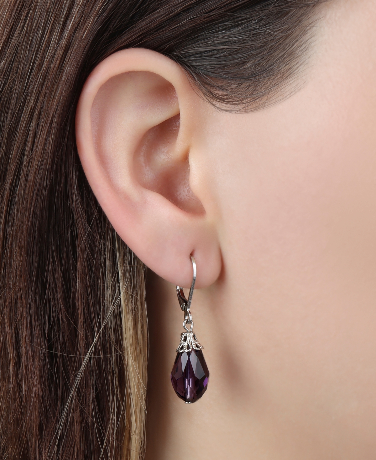 2028 Silver-tone Crystal Faceted Drop Earrings In Purple