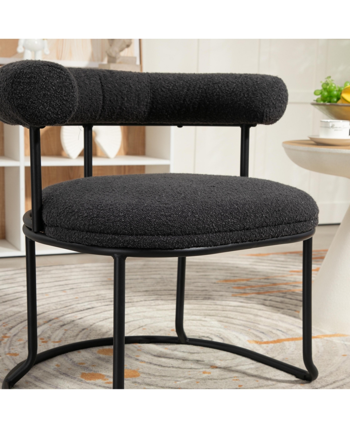 Streamdale Furniture Boucle Dining Chairs Set of 2, Mid-Century Modern Curved Backrest Chair, Round Upholstered Kitchen ChairsBoucle)