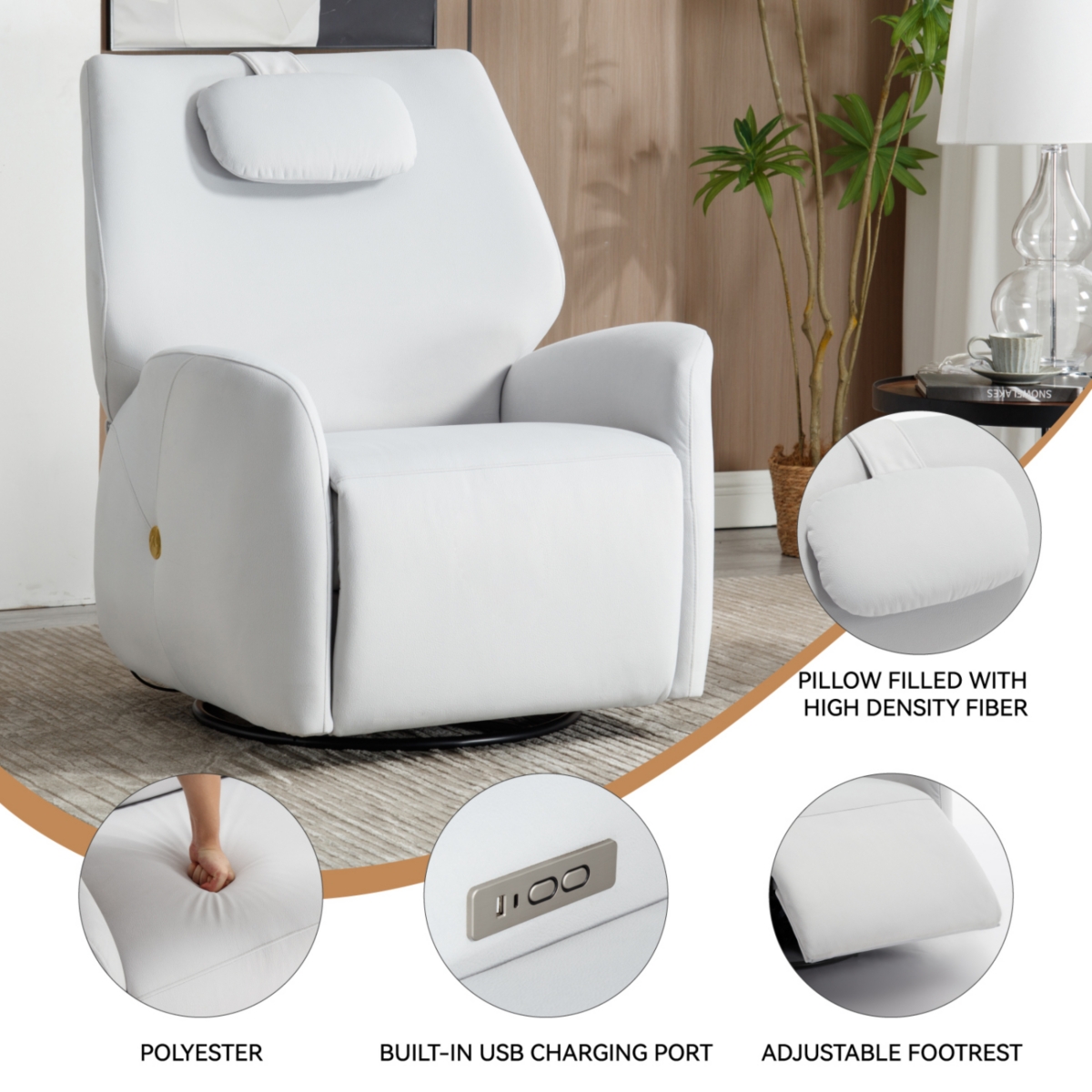 Streamdale FurnitureSwivel and Rocker Power Recliner Chair with Lumbar and Neck Support Pillow, Max Swivel Degree 270, Heavy Duty Motion Mechan