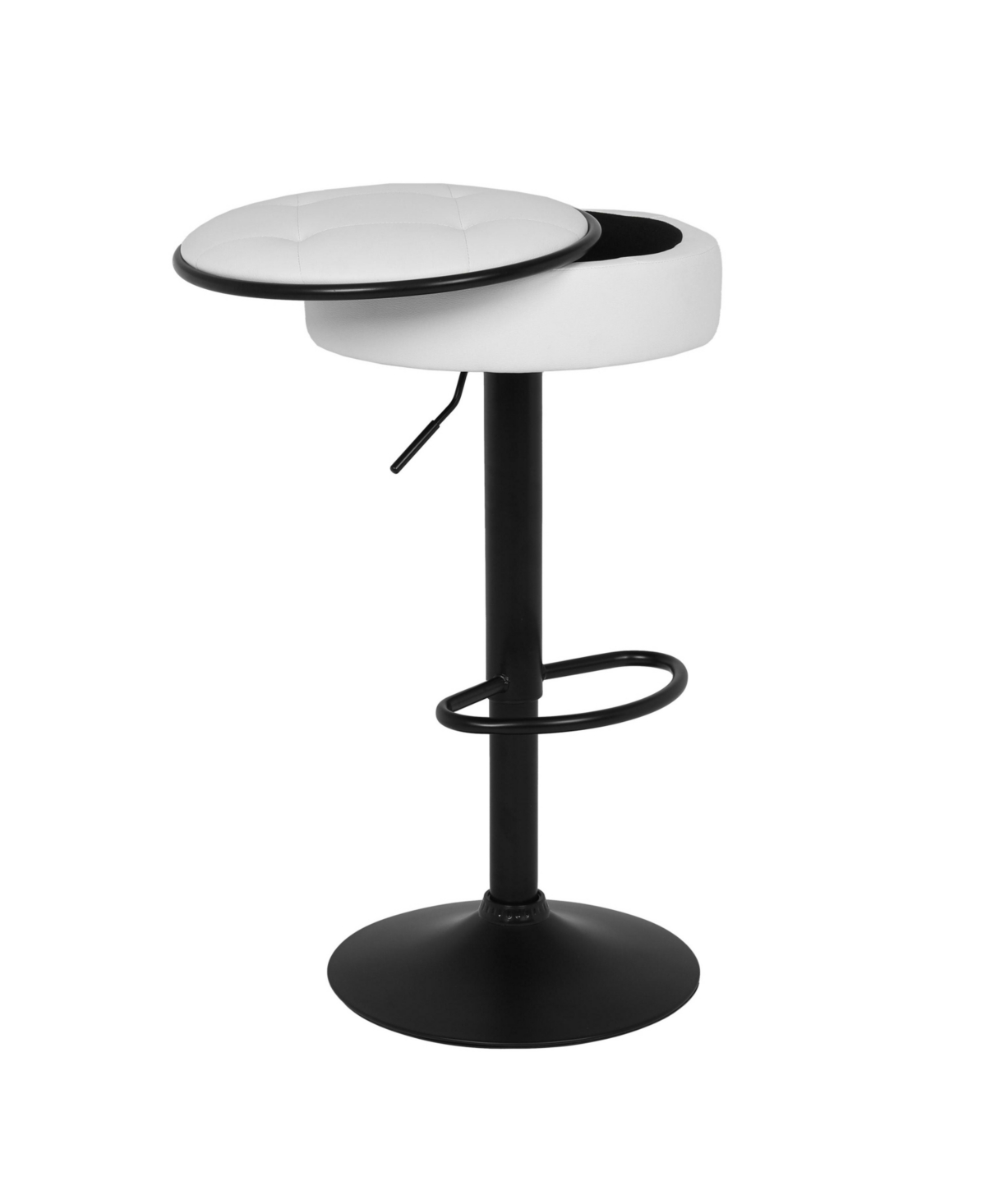 Streamdale Furniture Round Storage Bar Stool Set of 2, White Faux Leather Height Adjustable Barstool, 360Counter Height Swivel Stool, Armless Bar Chai