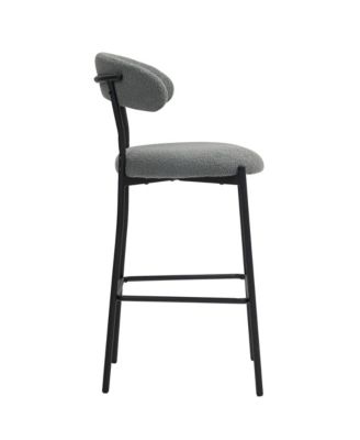 26" Counter height bar stools Teddy fabric cover kitchen island counter bar stool with black powder coating base and footrest(Grey)
