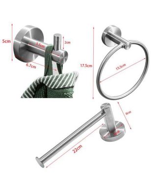 Brushed Silver Bathroom Accessories Set with Robe Hooks and Towel Ring for Modern Decor