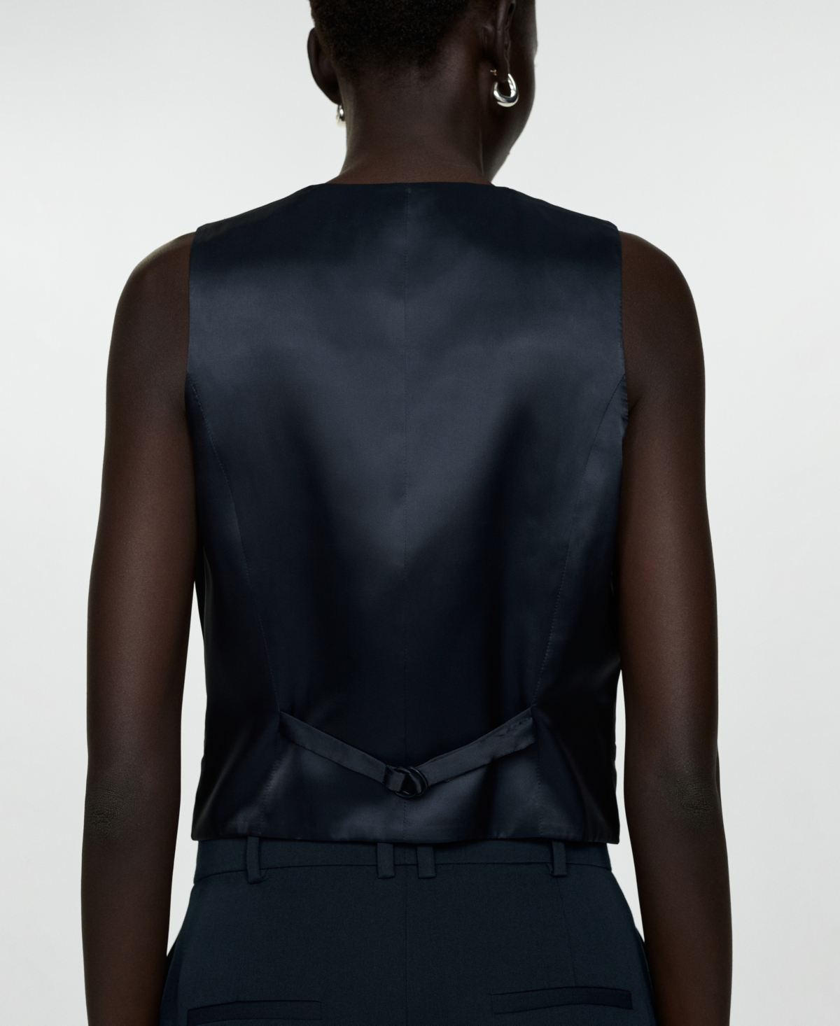 Mango Stretch Satin Contrast Suit Vest In Dark Navy
