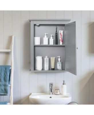 Bathroom Mirror Cabinet Wall Mounted Adjustable Shelf Medicine Storage-Gray