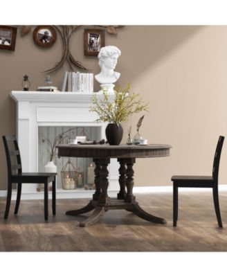 Set of 2 Wood Dining Chairs with Solid Rubber Wood Legs-Black