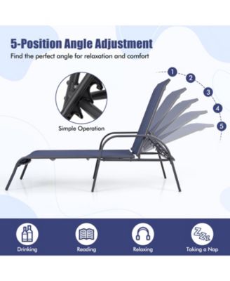 Adjustable Patio Chaise Folding Lounge Chair with Backrest-Navy