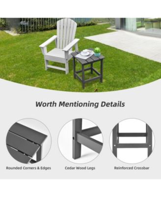 15 Inch Patio Square Wooden Slat End Side Coffee Table for Garden-Gray