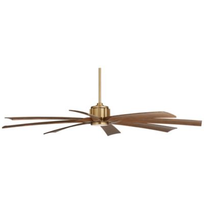 70" Defender Indoor Outdoor Ceiling Fan 8 Blade LED Light Remote Control Soft Brass Motor Koa Finish Blades Damp Rated