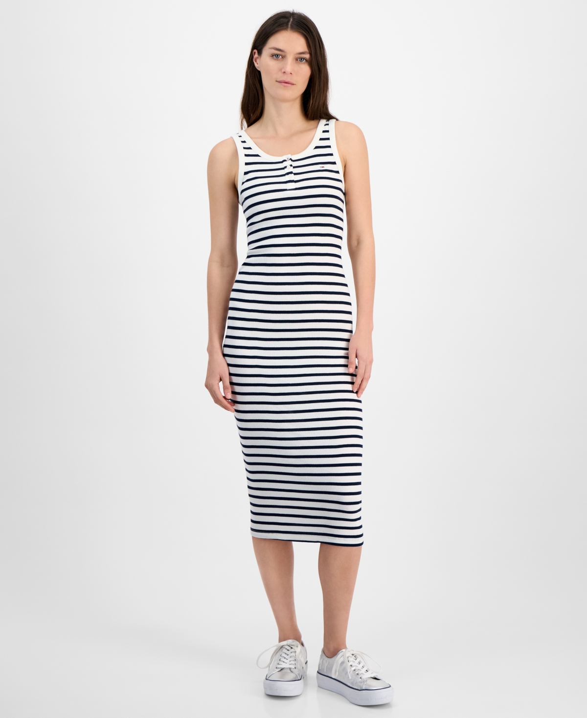 Tommy Jeans Women's Striped Tank Midi Dress -white Stripe