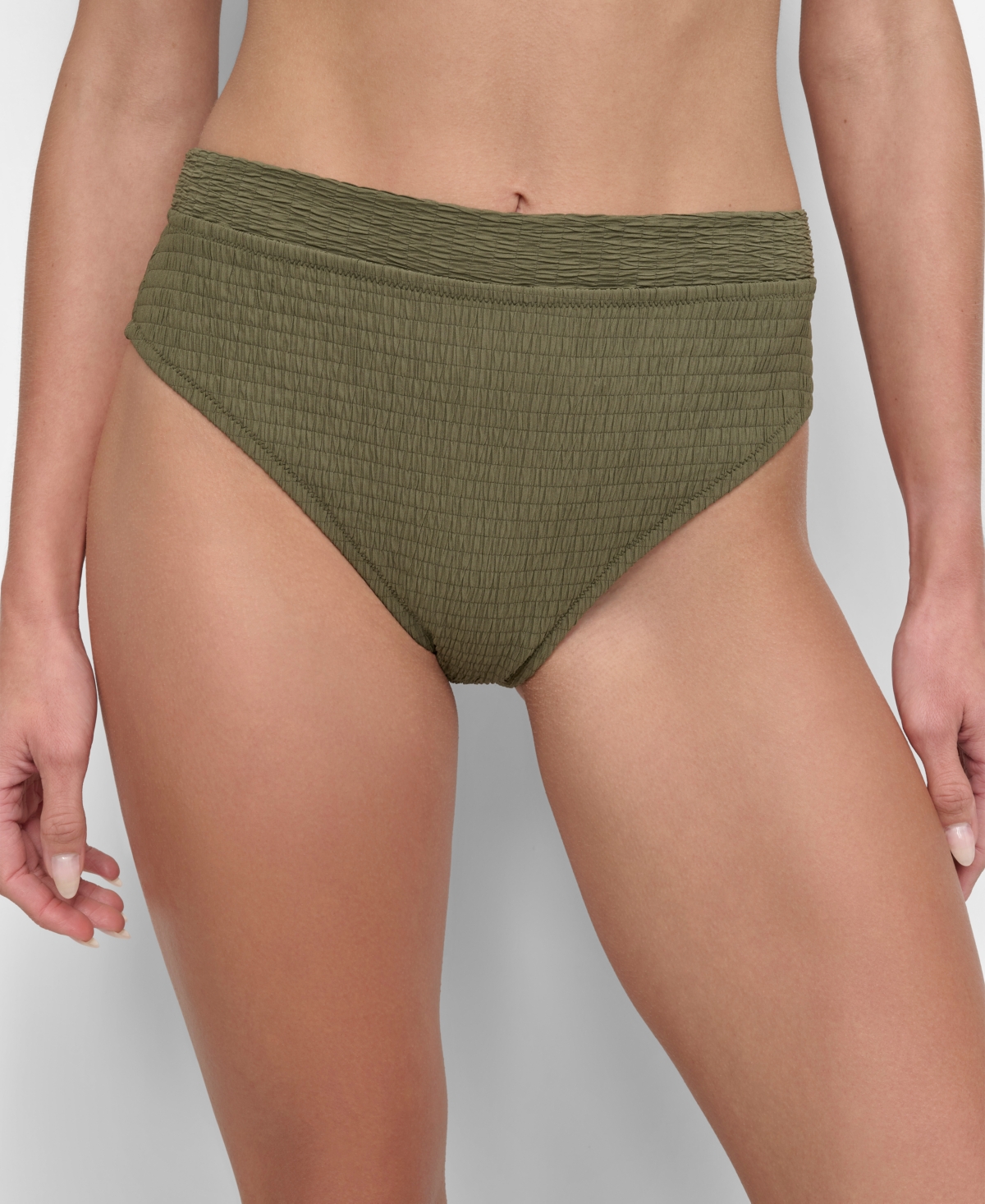 Dkny Womens Solid High-waist Swim Bottom Separates In Moss Texture