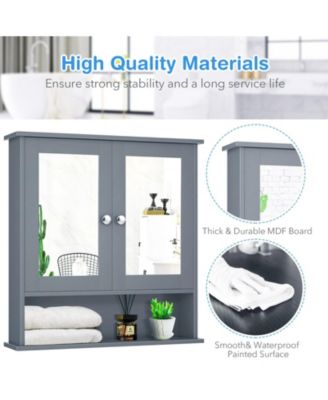 Bathroom Wall Mount Mirror Cabinet Organizer-Gray