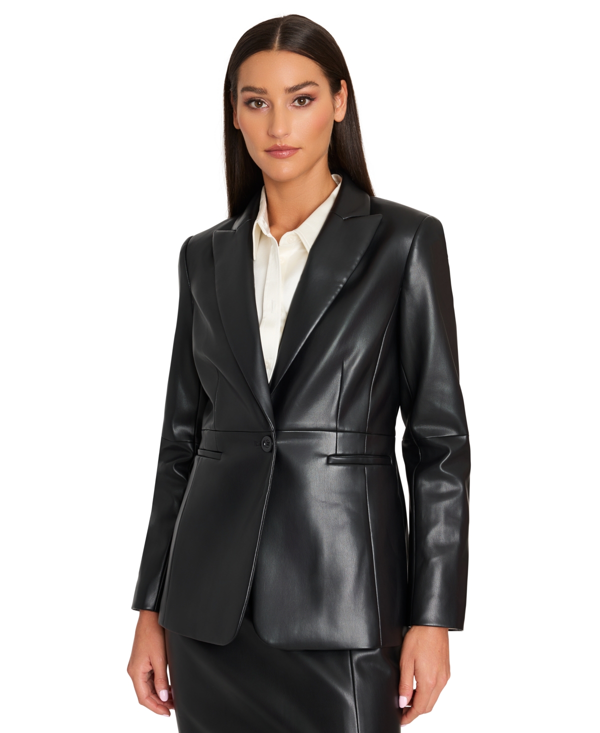 Tahari Asl Women's Faux-Leather Boyfriend Jacket