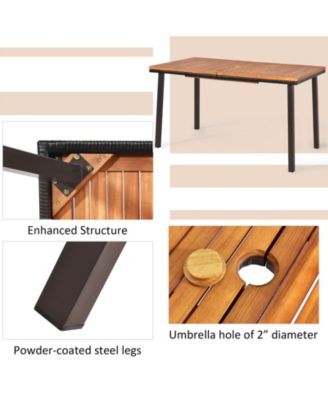 55 Inch Patio Acacia Dining Table with Umbrella Hole