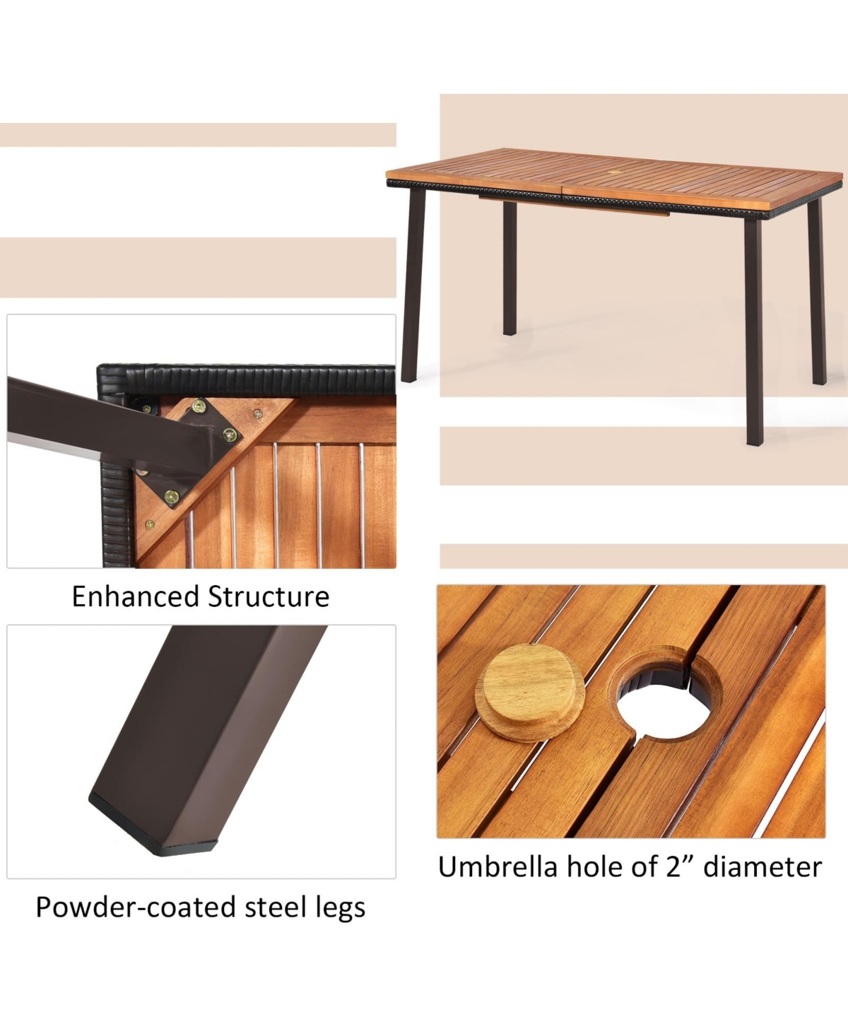 Sugift Patio Acacia Dining Table with Umbrella Hole