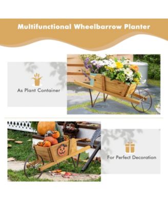 Wooden Wagon Planter with 9 Magnetic Accessories for Garden Yard