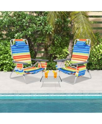 2 Packs 5-Position Outdoor Folding Backpack Beach Table Chair Reclining Chair Set-Yellow