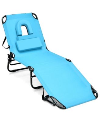 Beach Chaise Lounge Chair with Face Hole and Removable Pillow-Turquoise