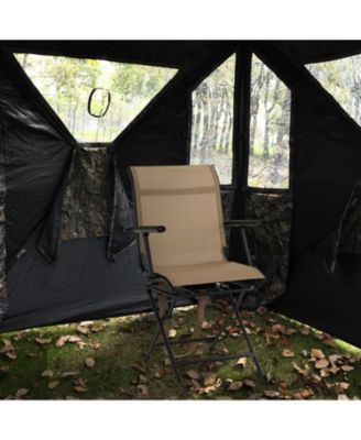 Foldable Swivel Patio Chair with Armrest and Mesh Back-Coffee