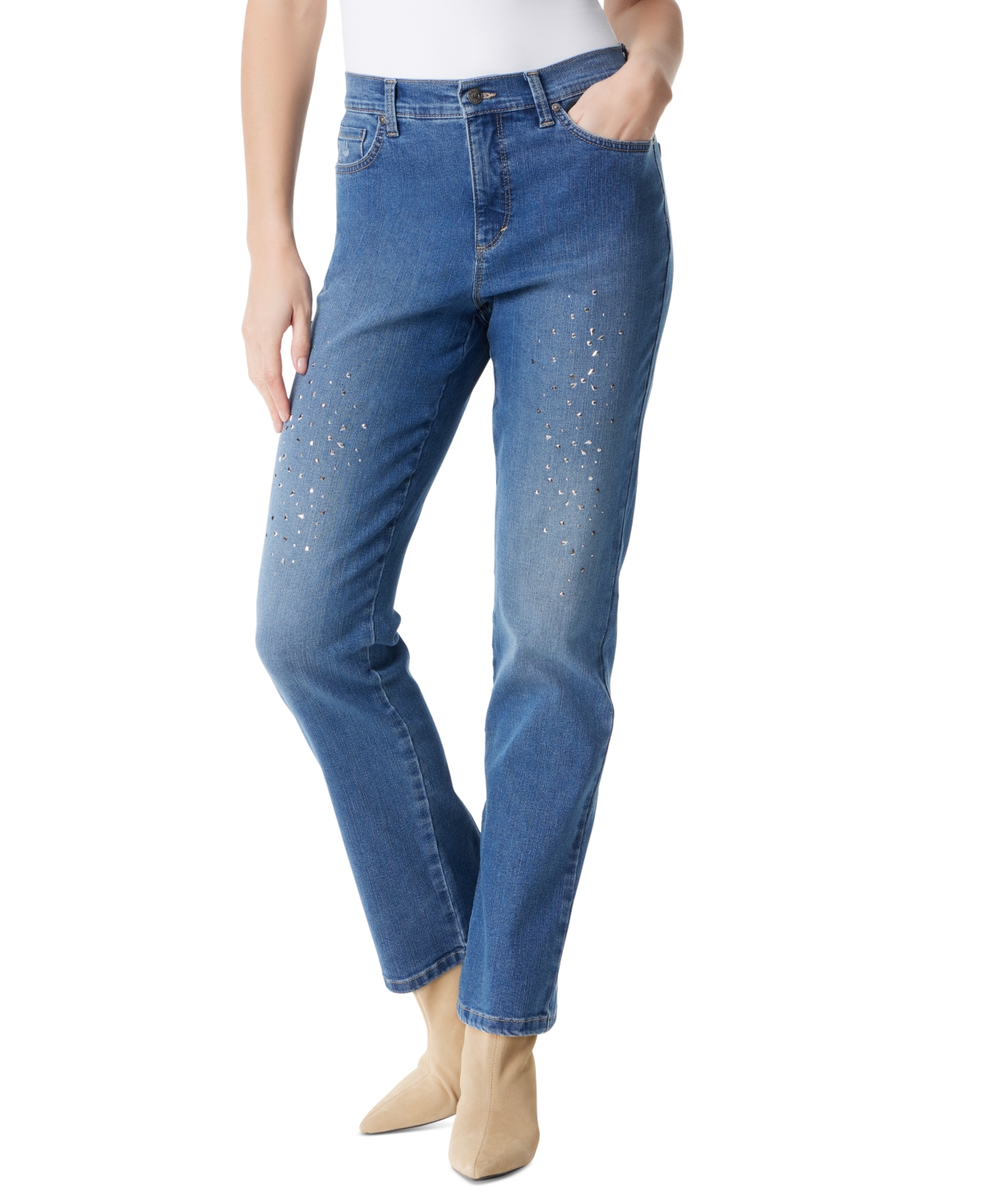 Gloria Vanderbilt Women's Amanda Embellished Straight Jeans In Antwerp