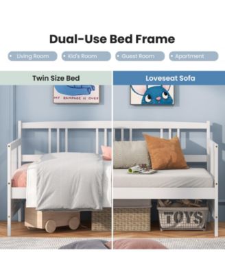 Twin Size Wooden Slats Daybed Bed with Rails-White