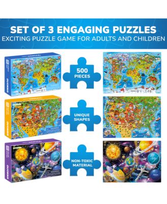3 Pack Puzzles for Kids Ages 8-10 and Adults - World, USA Map & Space