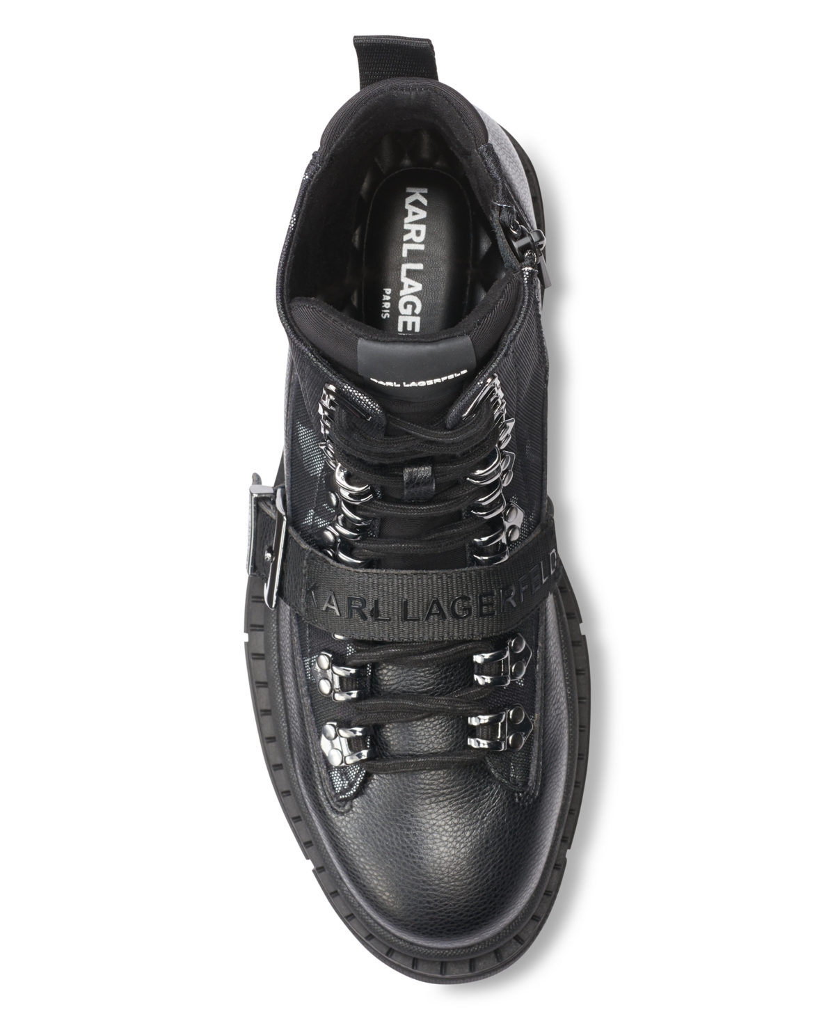 Karl Lagerfeld Men's Camo Front Logo Strap Buckle Lug Sole Boot - Charcoal