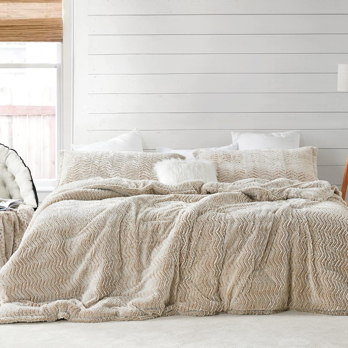 Peak of Cozy - Coma Inducer Oversized Comforter Set - Chevron Frosted Taupe