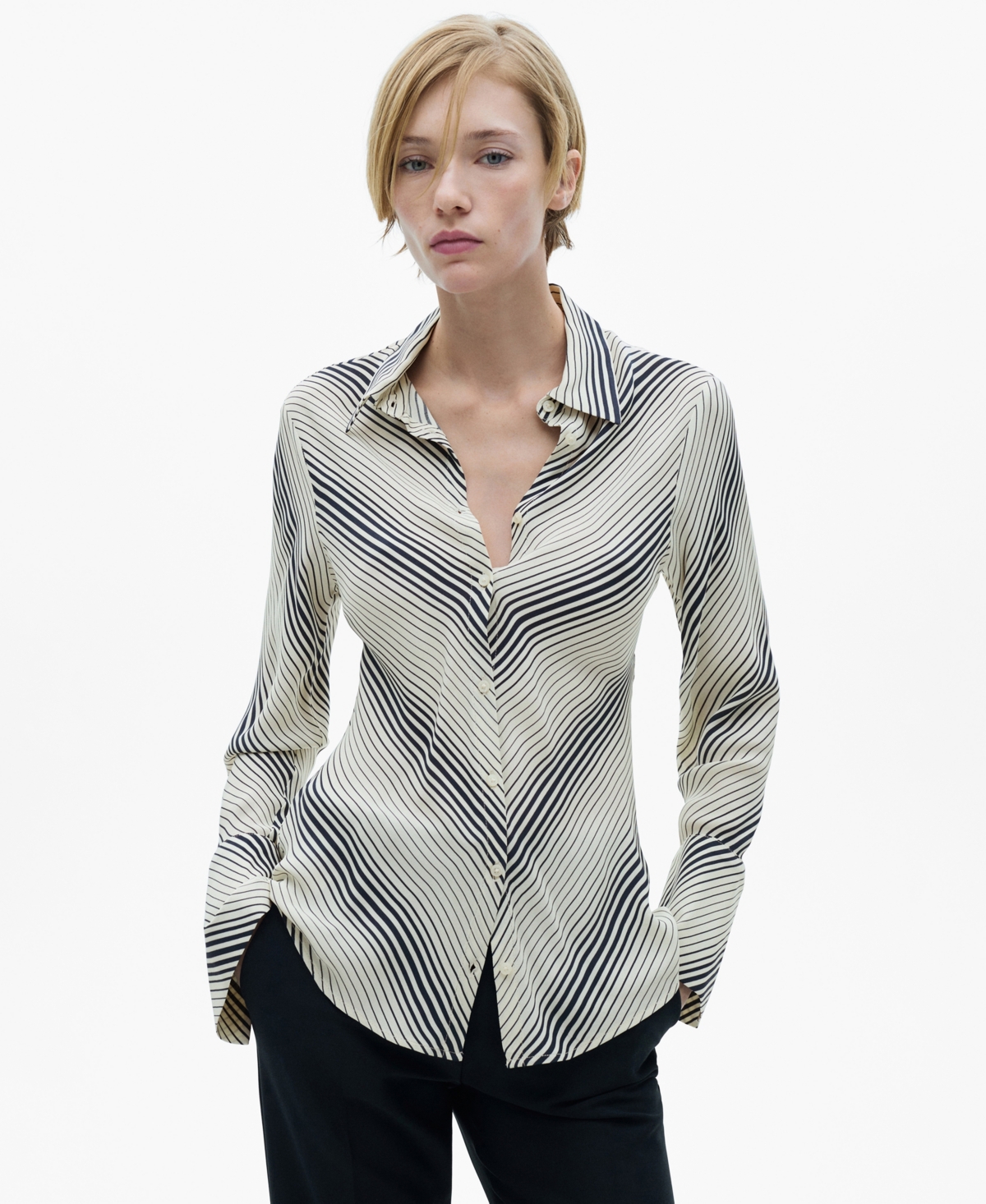Mango Women's Flared Sleeves Striped Shirt In Off White
