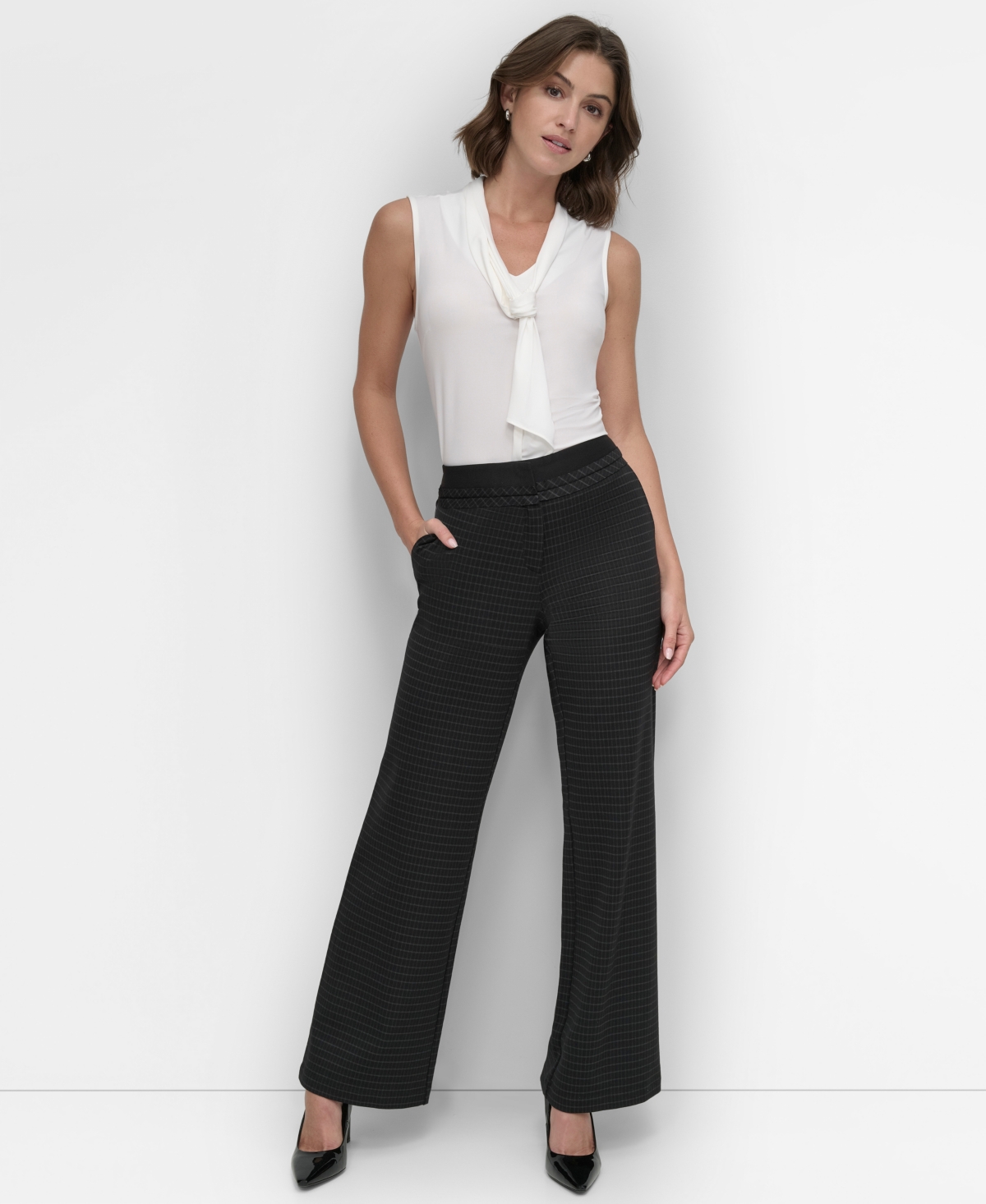 Dkny Women's Classic Plaid Ponte-Knit Pants - Bk/icy Chp