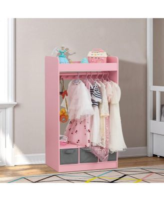 Kids Open Hanging Armoire Closet with Mirror, Costume Organizer Rack, Pink