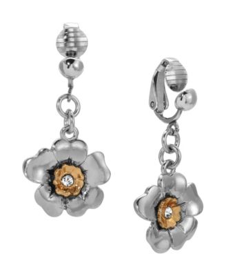 Crystal Flower Clip Earrings