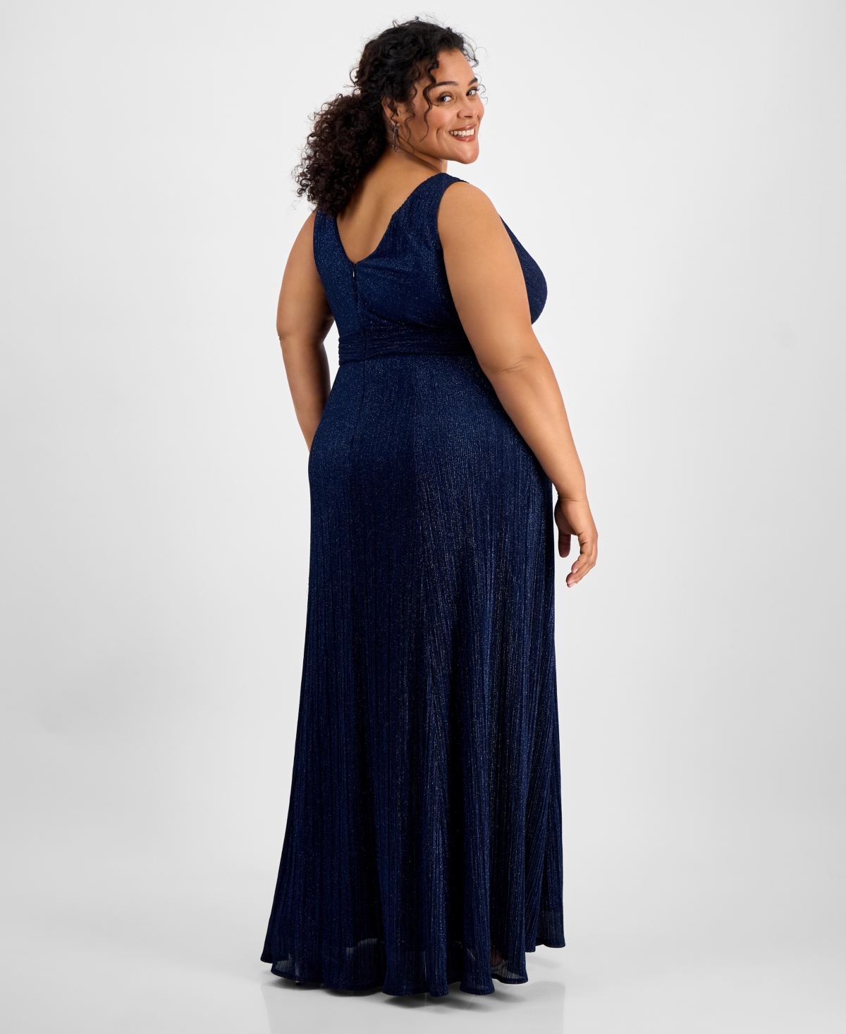 ALEX EVENINGS PLUS SIZE SLEEVELESS V-NECK A-LINE GOWN 