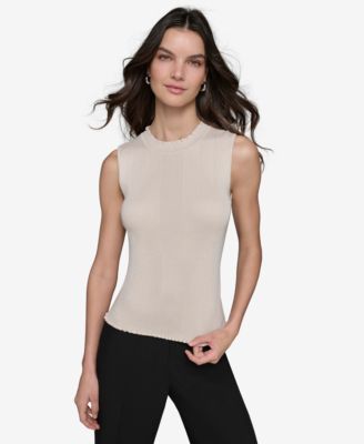 Women's Ruffled Rib-Knit Sleeveless Top